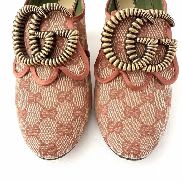 GUCCI || Rare GG Torchon Logo Canvas Monogram Pumps Copper Trim Heels EU 40 - Picture 6 of 16